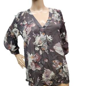 Joie Grey Floral Women’s Blouse Top Size Large